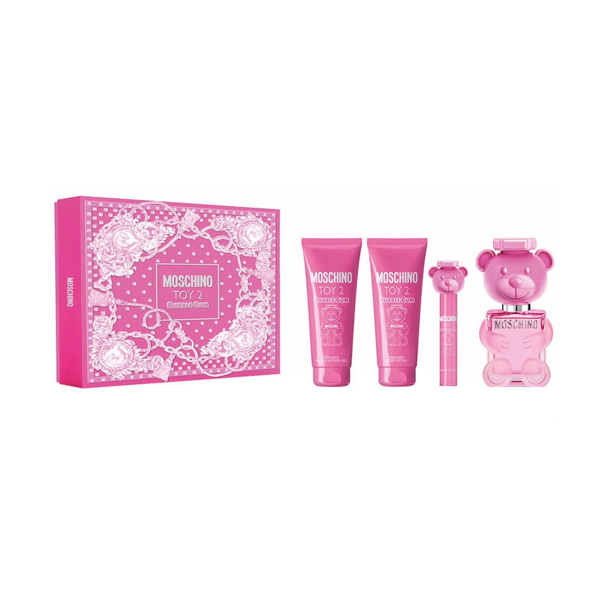 Уцінка! Парфумований набір жіночий Moschino Toy 2 Bubble Gum (туалетна вода, 100 мл + гель для душу, 100 мл + лосьйон, 100 мл + туалетна вода, 10 мл)